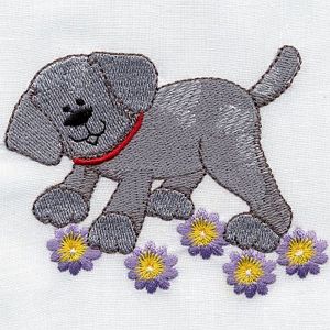 Machine Embroidery Dog - Doggy With Flowers