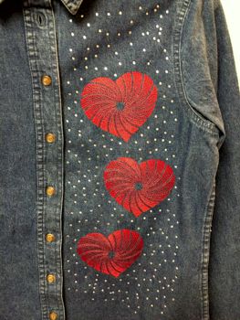 Spiral Heart Embroidery on denim shirt by Jane Swanzy