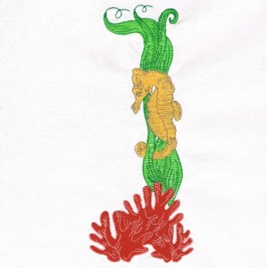 Under The Sea Embroidery - Seahorse with seaweed